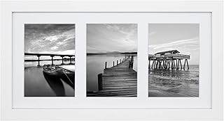 Golden State Art, Display (3) 5x7 Pictures, 9x18 White Photo Wood Collage Frame with White Mat & Real Glass (White)