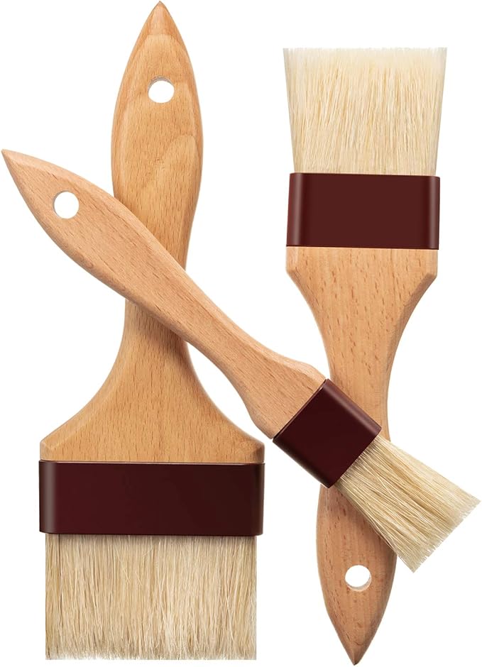 Boao 4 Pcs Pastry Brush, Natural Bristle Basting Brush, Beech Wooden Handle Basting and BBQ Brushes for Cooking, Butter, Oil, Egg, Marinade, Sauce, Grilling, Baking, Kitchen Food(1, 2, 3 Inch)
