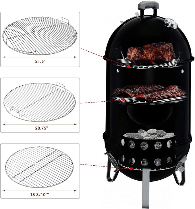 Uniflasy 7436 Upper Cooking Grate, 85041 Lower Grate, 63014 Charcoal Grate for Weber Charcoal Grill 22 Inch Smokey Mountain Cooker, 22" Charcoal Smoker Parts, 2 Cooking Grate and 1 Charcoal Grate