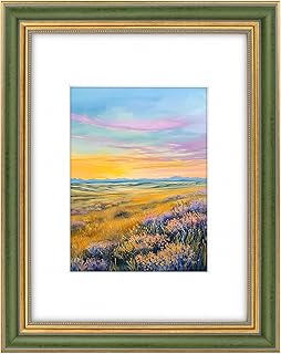 9x12 Picture Frame for 6x8 Photo with Mat or 9x12 Artwork Without Mat, Real Glass & Wall Mounting(Green Gold)