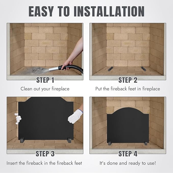 INNO STAGE 20" Fireplace Back Plates - Iron Fireback with Feet, Fireplace Wall Protection, Fireplace Heat Reflect, Black