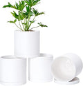 D'vine Dev 4 Pack 6 Inch Modern Plastic Plant Pots, Small Garden Planters for Plant with Drainage Holes and Saucers, White Color, 74-Z-J-2