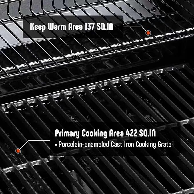 Feasto Propane Gas Grill, 36,000 BTU Outdoor Patio BBQ, Porcelain-Enameled Cookbox & Porcelain-Enameled Cast-Iron Grates, 559 Sq. In., Black (Black, 4) (Stainless Steel)