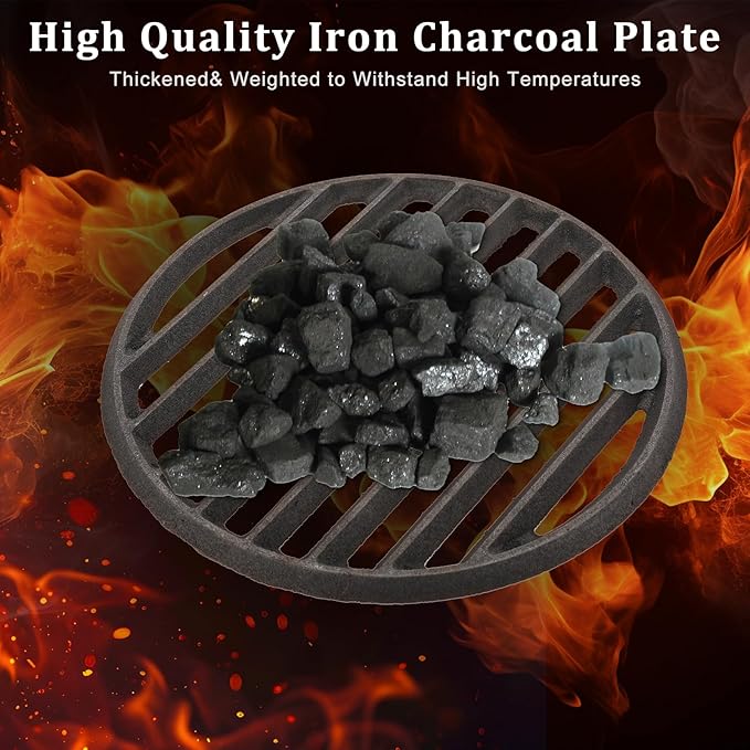Cast Iron Bottom Fire Grate - 11 Inch Round BBQ Grill Grate Replacement, High Heat Charcoal Plate Bottom Grate Grill Parts, Fireplace Grate for Fire Pit Project BBQ Accessories Parts