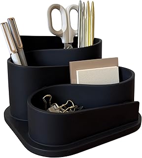 OAKOA Black Desk Organizer with Pen Holder - Aesthetic Desk Accessories for Women Office - Black Pencil Holder for Desk - Desktop Organizer Caddy - Cute Desk Decor