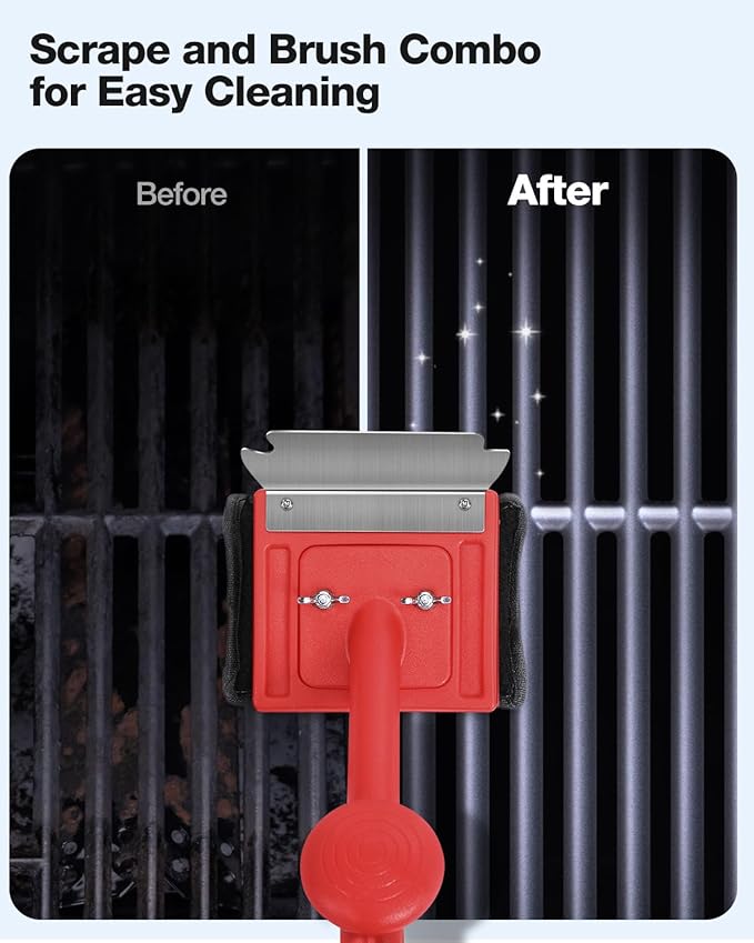Grill Brush, Bristle Free, Safe Wire Bristles Steam Cleaning Brush, Cleaning Kit for Outdoor Grill, BBQ Cleaner Accessories, 2 Replacement Heads（Bristle Free & Wire Bristles）