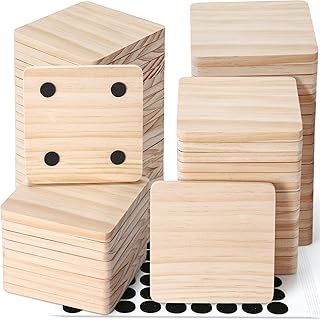 72 Pieces Unfinished Wood Coasters, GOH DODD 4 Inch Wooden Slices Blanks Bulk Set with Soft Foot Pads for Drinks Crafts Laser Engraving Wood Burning Staining Drawing Painting Decoupage Wedding, Square