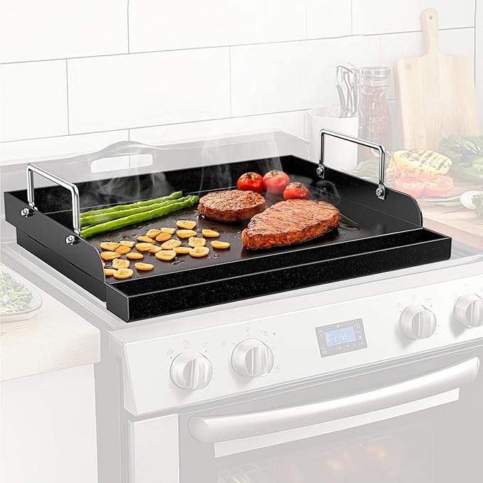 Nonstick Nanoceramic Griddle Plate, Pre-Seasoned Heavy-Duty Flat Top Insert, Universal Outdoor Cooking Griddle for Gas Grill/Charcoal/Gas Stove, Camping, Tailgating, Parties & Backyard BBQ, 17"x13"