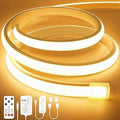 Lamomo COB LED Strip Lights 32.8Ft, Warm White Dimmable Self-Adhesive Led Rope Light with Remote, Flexible Cuttable Waterproof 3000K Silicone Neon Tape Light for Bedroom, Indoor, Cabinet, 10mm Width