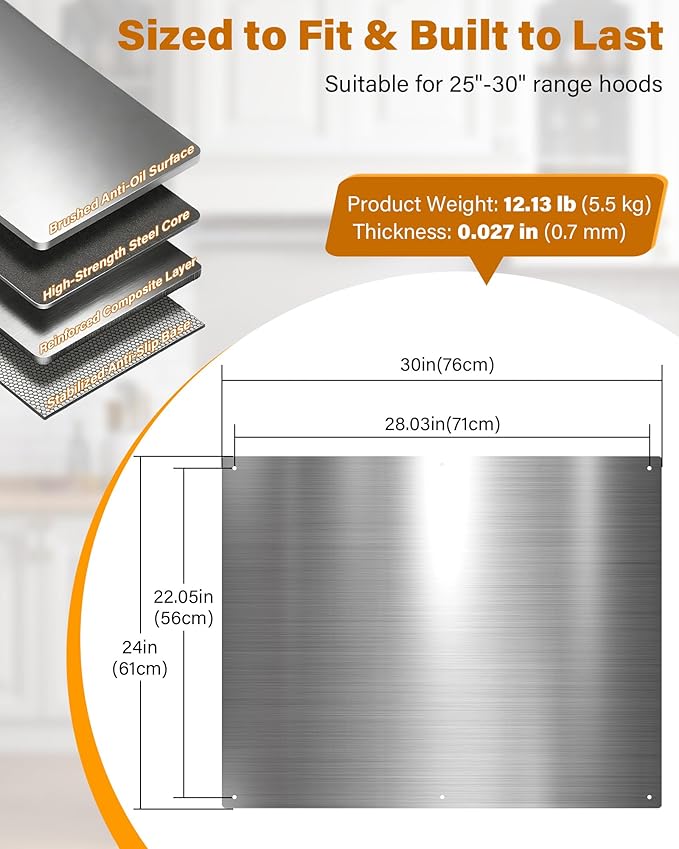 24 x 30 In Stainless Steel Backsplash - Kitchen Wall Splash Guard Behind Stove, Easy Clean and Installation