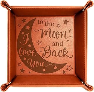 KATE POSH - I Love You to the Moon and Back Engraved Leather Catchall Valet Tray, Our 3rd Wedding Anniversary, 3 Years as Husband & Wife, Gifts for Her, for Him, for Couples (Rawhide)