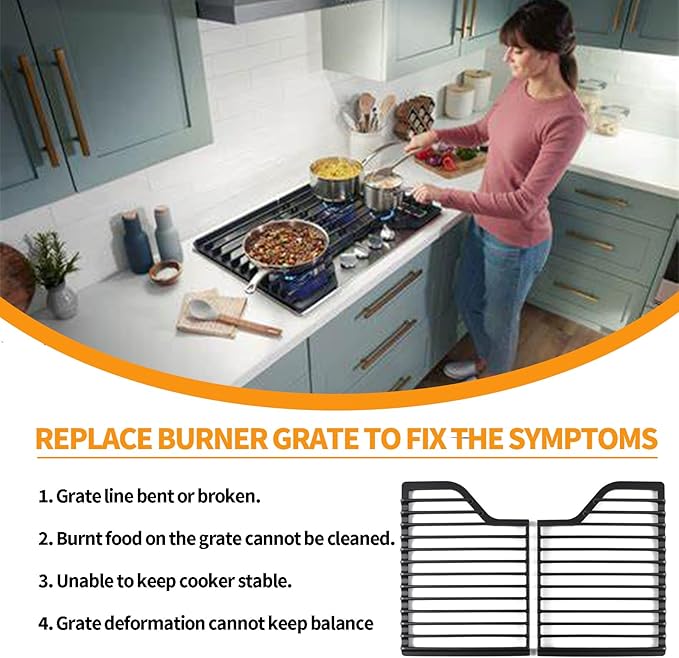Atgestore W10594440 Burner Grate Replacement for Whirlpool Stove Parts Cast Iron Grate WCG55US0HS00 WCG51US0DS00 Whirlpool Amana Gas Range Part Surface Cooktop Stove Top Grate Kit Cookware Accessories
