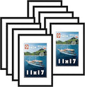 Wiscet 11x17 Picture Frame Set of 9, Display Pictures 8x12 with Mat or 11x17 without Mat, Photo Frame for Horizontal or Vertical Wall Display, Black