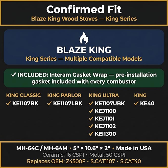 Midwest Hearth Wood Stove Catalytic Combustor Replacement Catalyst Blaze King KEJ 1102 1107 (5" x 10.6" x 2" Metal) Made in USA