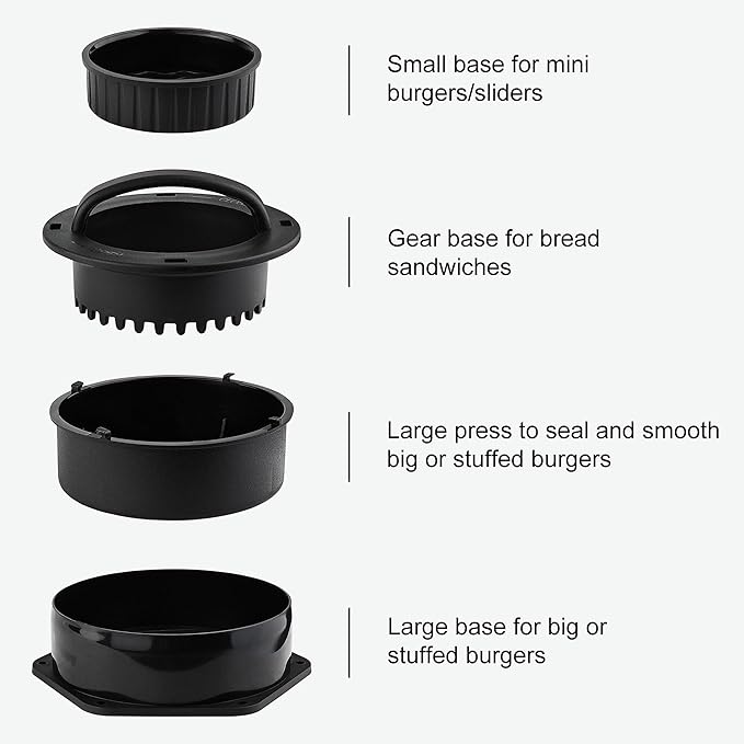 POLIGO Smash Burger Press Kit - 4 in 1 Stuffed Burger Mold, Cast Iron Burger Presses, Sauce Brushes Included - Non Stick Smash Burger Press Set for Grill and Griddle Cooking, Black Round and Rectangle