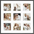 Golden State Art, 4x4 Aluminum Collage Frame, Displays 4 x 4 Pictures With 9 Openings Mat or One 16x16 Photo, Real Glass, Wall Display, Black, 1 Pack