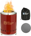 Red Mountain Valley Smokeless Tabletop Fire Pit with Mat, Portable Mini Low Smoke Camping Stove, with Travel Bag and Fireproof Mat, Stainless Steel Red, for Outdoor Enthusiasts