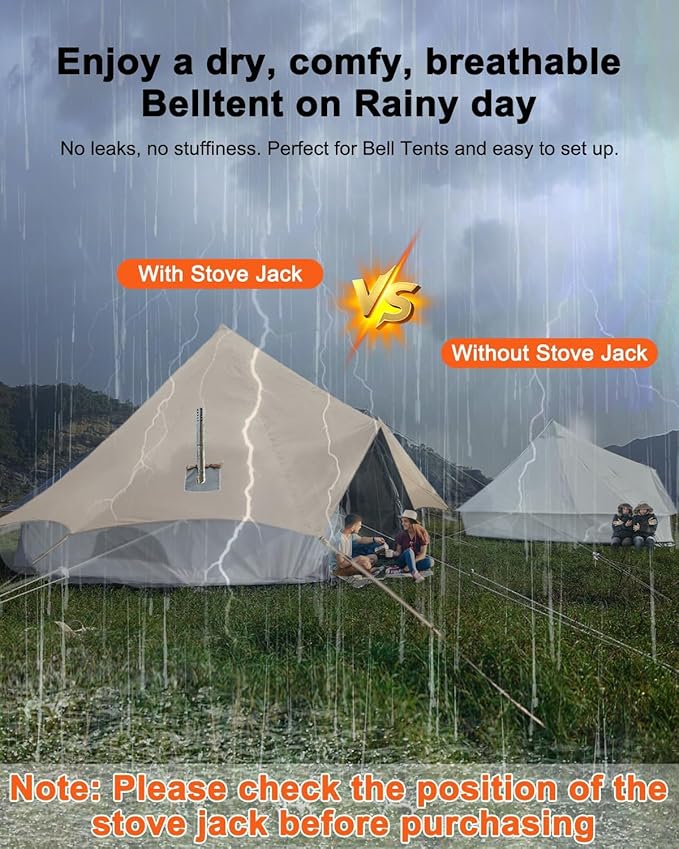 Bell Tent Rain Cover Protector with Stove Jack and Roof Vents for Camping,Waterproof,PU5000,Glamping Bell Tent Rain Fly with Stove Jack,4 Season,(Beige, for 13ft(4m) Size)