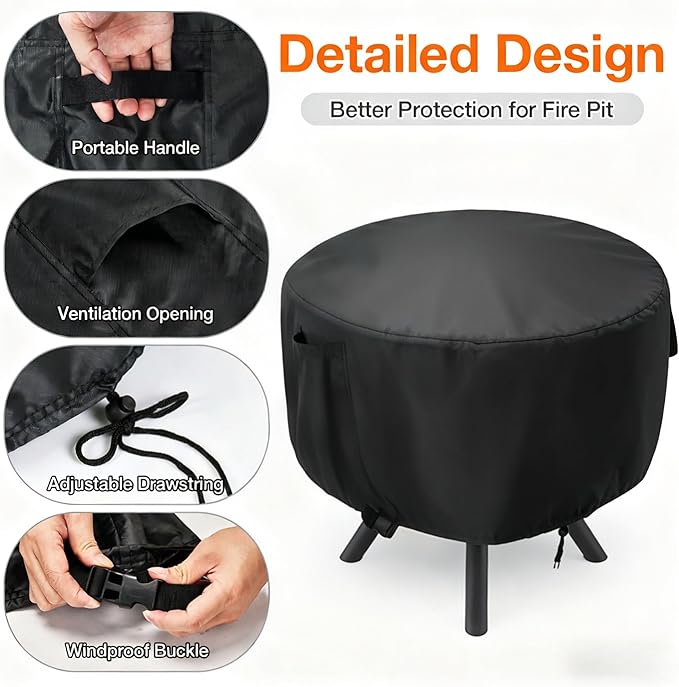 POMER Fire Pit Cover,Round Fire Pit Cover for Panovue for Ikuby for Fissfire 35 Inch Fire Pit Sphere, Waterproof Propane Gas Fire Pit Column Cover - 36" D x 34" H