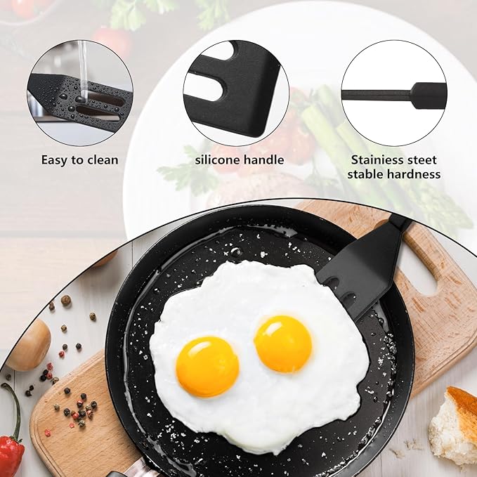 【2 Pack】Kunovo Small Spatula for Nonstick Cookware Mini Spatulas for kitchen Use,Heat-Resistant Silicone Thin Spatula Cooking Baking (Black-R)
