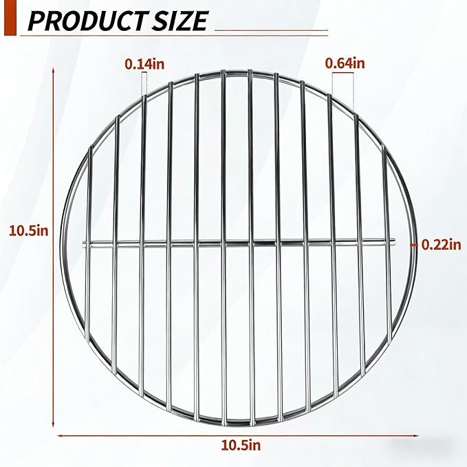 10.5" Charcoal Grate for Weber Charcoal Grills, Round Charcoal Grate for 14'' Weber Smokey Joe Silver&Gold Tuck-n-Carry, Heavy-Duty Steel 7439 Grill Grate for Weber Grill Parts
