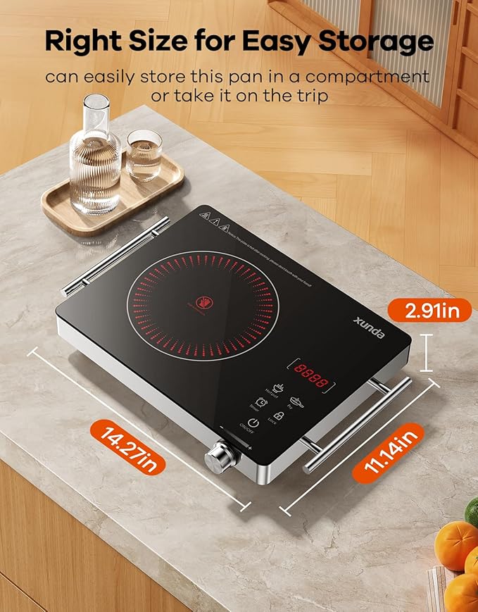 1800W Portable Electric Stove, 110v Electric Burner with Carry Handle Hot Plate, Ceramic Infrared Single Burner Cooktop, Touch & Knob Control Timer, Safety Lock (Black)