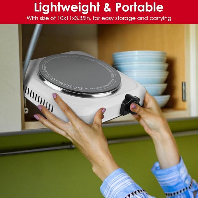 Electric Infrared Dual Burner, Portable Heating Hot Plate Stove Countertop RV Hotplate Glass Cooktop for Home RV Camp, Stepless Temperature Adjustments (Single)
