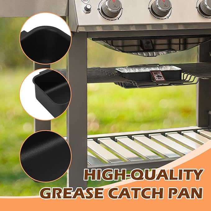 70379 Catch Pan & 6498 Drip Pan Liners for Weber Genesis II 400/600, Summit 400/600 Series Grills, Steel Grease Tray & 6417 10Pcs Foil Grease Pan Liners for Weber SmokeFire & 28''/36" Griddle