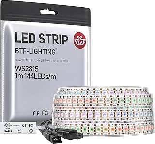 BTF-LIGHTING WS2815 (Upgraded WS2812B) LED Strip Light,UL Listed,3.2FT 144 LED/Pixels,Flexible Chasing RGB,Dual Signal Individually Addressable,5050SMD,3M Tape,DC12V IP67(No Adapter or Controller)