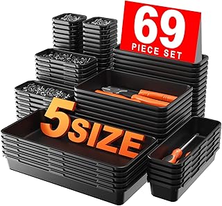 【More Larger Size】A-LUGEI【69 PCS-5 Size】 Tool Box Organizer Tray Divider Set【Black】 Desk Drawer Organizer Bin, Socket Organization and Storage Toolbox for Rolling Tool Chest Cart WorkBench Part Widget