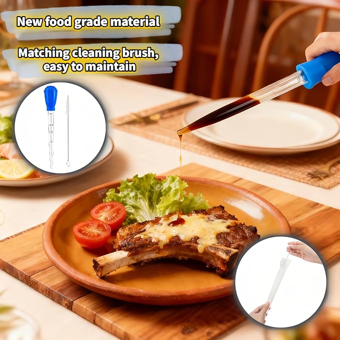 Professional Kitchen Marinade Injector, 30ml Food-Grade Heat-Resistant Meat Syringe with Cleaning Brush, Clear Scale Markings, Non-Slip Grip for Juicy Turkey, Poultry, Beef (Blue(Large))