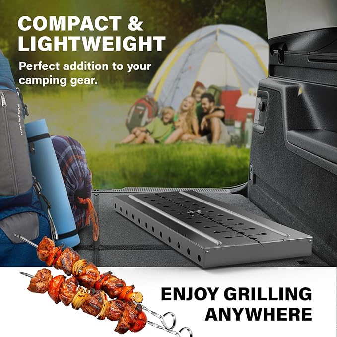 Stainless Steel Charcoal Grill for 12 Skewers – Portable BBQ 24.80"×9.45"×24.80" – Foldable Kabob Mangal – Heavy-Duty Rustproof Grill for Outdoor (Skewers Not Included)
