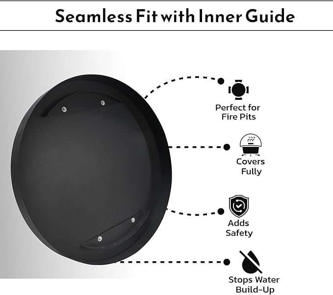 20” Fire Pit Cover Lid Round - Fit for 19.5" Round Fire Pit - Outdoor Fireplace Cover Steel Firepit Metal Cover W/ 2 Wooden Handles & Heat Resistant Snuffer Lid for Patio Fire Ring