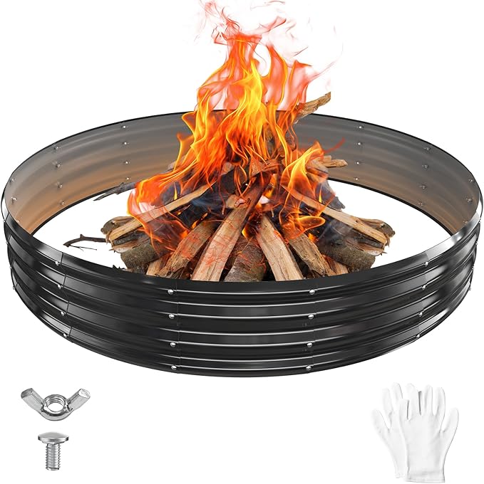YSEJOMP 72 Inch Round Galvanized Fire Pit Ring/Fire Ring - Foldable and Perfect for Outdoor Gatherings and Campfires in The Yard/Garden/Park/Beach (Black+Gray, 6 FT Diameter+1 FT Tall)