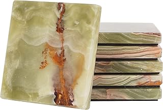 Radicaln Green Onyx Marble Coasters Set of 6 Handmade 3.5" Inch Square Coasters for Drinks, Ideal Coaster Set for Dining & Coffee Tables Decor