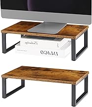 Monitor Stand Riser 2 Pack Laptop Stand Riser Holder Wood Computer Stands Vintage Tabletop Storage Organizer Shelf for Notebook PC Printer Lift Stands TV Risers Wooden Desk Organizers Brown (Brown)