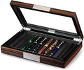 Wood Pen Box - 10 Slot Organizer With Glass Lid, Top Window Display Case for Collection Storage