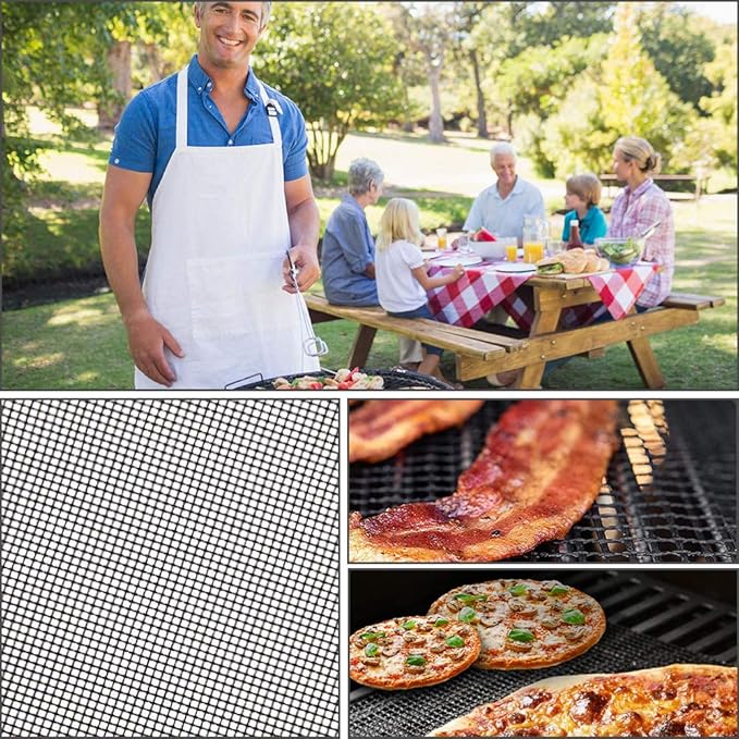 AOOCAN Grill mesh mat - Set of 5 Non Stick BBQ Grill mats, Heavy Duty, Reusable Grilling mats, Easy to Clean - Works on Gas, Charcoal, Pellet Grill - 15.75 x 13 in, Black