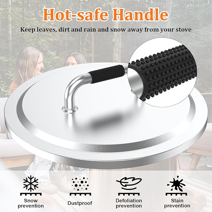 Fire Pit Lid for Solo Stove Bonfire 2.0, 304 Stainless Steel Fire Pits Round Lid with Heat Resistant Handle, Camping for Solo Stove Accessories Bonfire and Other 19.5" Outdoor Firepit