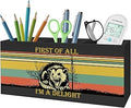 Sarcastic Angry Opossum Pencil Pen Holder for Desk, First of All I'm A Delight Wooden Pencil Holder Organizer for Home Office Desk Accessories, Funny Office Gifts for Women Men