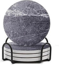 LIFVER Drinks Coasters Set of 4, Living Room Decor, Ceramic Absorbent Coasters with Cork Base, Protect Wooden Table or Furniture from Scratched, Drink Coasters with Holder - Grey