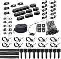 ZIIYAN 163 PCS Cable Management Kit, 3 Wire Organizer Sleeve, 8 Self Adhesive Cable Holder, 25 Cord Clips, 20+2 Roll Reusable Cable Straps and 100 Fastening Cable Ties for Computer TV Under Desk