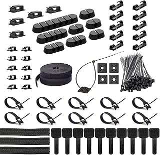 ZIIYAN 163 PCS Cable Management Kit, 3 Wire Organizer Sleeve, 8 Self Adhesive Cable Holder, 25 Cord Clips, 20+2 Roll Reusable Cable Straps and 100 Fastening Cable Ties for Computer TV Under Desk