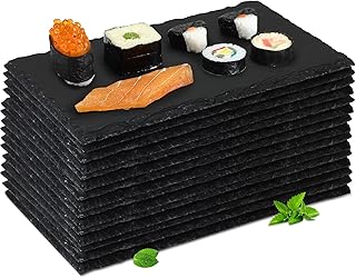 Hoolerry 15 Pcs 10 x 6 Inch Slate Charcuterie Boards Bulk, Mini Slate Cheese Board Black Sushi Platters Individual Stone Serving Tray Plates for Food, Appetizers, Cheese, Meat, Party