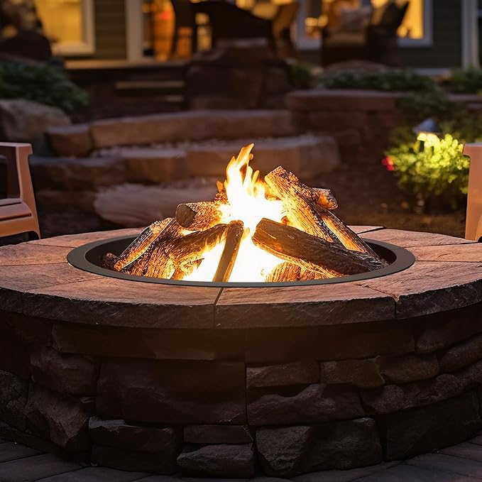 OUSHENG Fire Pit Ring Outdoor, 46 Inch Outer 43 Inch Inner Round Wood Burning Firepit Accessories, DIY Metal Steel Liner Insert for Bonfire Outside Camping Above or In Ground