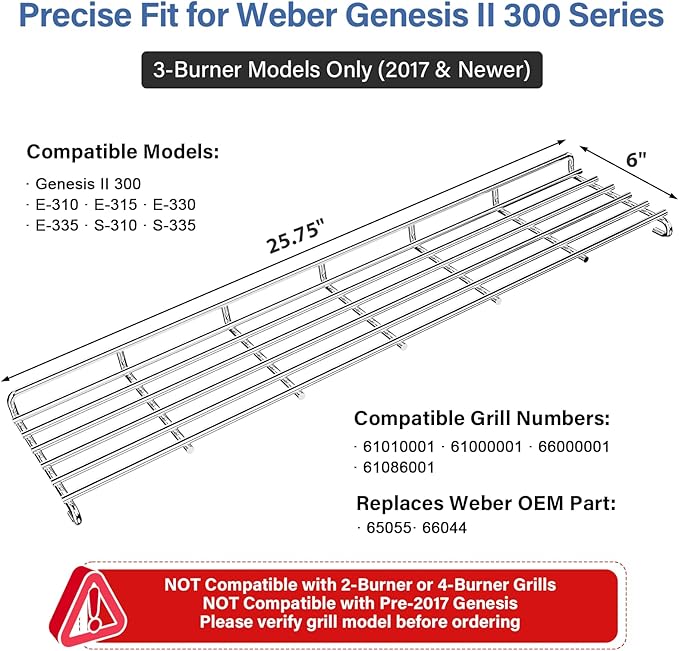 25.75"x6" Stainless Steel Warming Rack - 66044 Replacement Part for Weber Genesis II 300 Series (E310/E315/E320/E330/E335/S310/S320/S330)