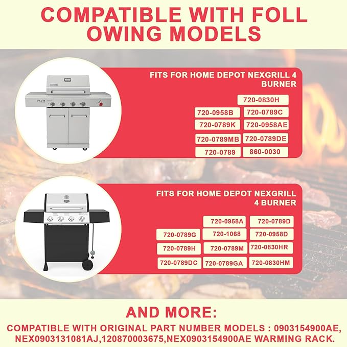 Grill Warming Rack for Home Depot Nexgrill 720-0830H 720-0958B 720-0789C 720-0789K 720-0958AE 720-0789MB 720-0789DE, Stainless Steel Swing Away Grid for Nexgrill 4 Burner Grill Replacements, 25.6 Inch
