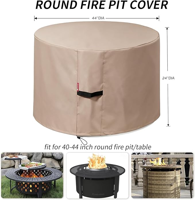SheeChung [2026 Upgraded] Fire Pit Cover Round for Solo Stove Surround 44" D x 24" H,Heavy Duty 600D Waterproof Firepit Cover,Fits for 40-44" Fire Pit/Table,Outdoor Fireplace Covers with Drawstring