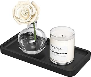 Weenson Small Bathroom Vanity Tray for Countertop Makeup Perfume Jewelry Decor Candle Keys, Small Black Kitchen Tray for Soap Dispenser Spice Bamboo Toilet Tray 7.9" L x 4" W x 0.79" H