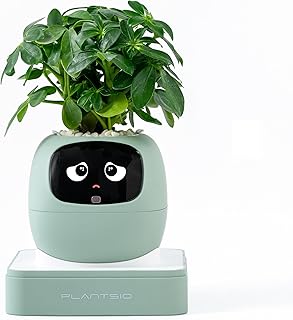 PLANTSIO Smart pet Planter Robot Guidance on Plant Care with Emojis, Adorable Plant Companion with Rich Gesture Interaction, Neat Desk Setup Gift (Green)